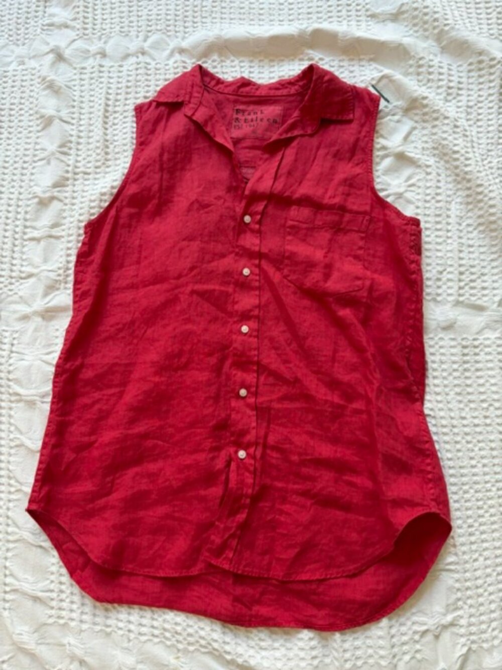 Frank & Eileen Red Linen Sleeveless Shirt